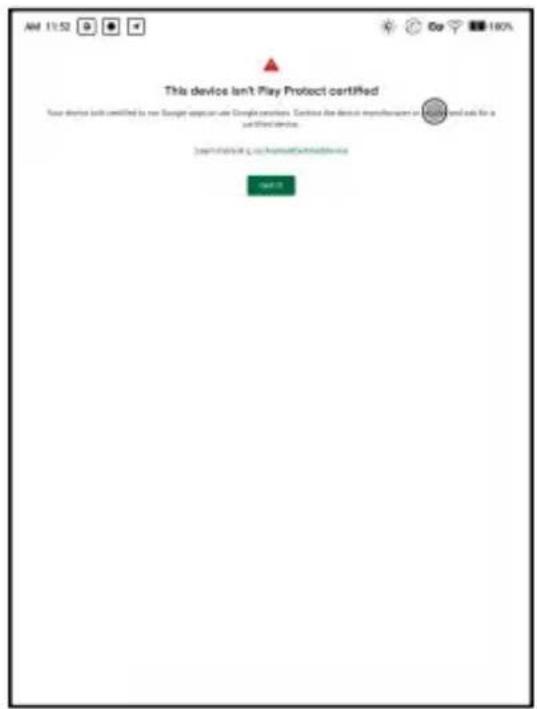 This device isn't Play Protect certified Your device will be certified to new Google application as Google licenses. Consider the device's protection can be checked and asked for a certified device. System monitoring & use hardware/insurance software OK Cancel
