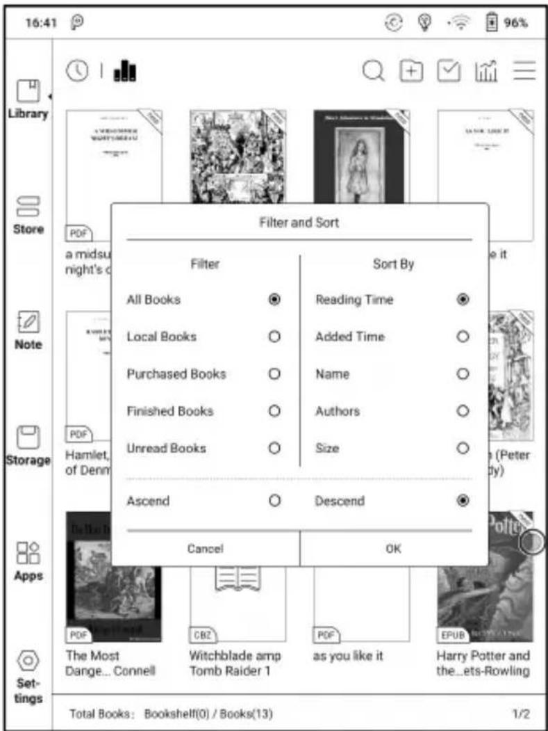 16:41 96% Library Store PDF a midsunight's d Filter and Sort Filter All Books Reading Time Local Books Added Time Purchased Books Name Finished Books Authors Unread Books Size Storage Hamlet,of Denn ( PeterDuty ) Ascend Descend Cancel OK Total Books: Bookshelf(0) / Books(13) 1/2