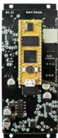 Close-up of an electronic circuit board with components and connectors (no readable text or symbols)