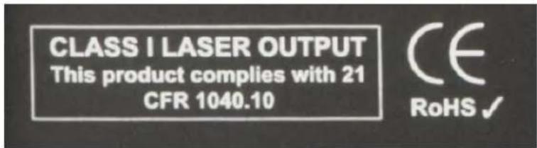 CLASS I LASER OUTPUT This product complies with 21 CFR 1040.10 CE RoHS ✓