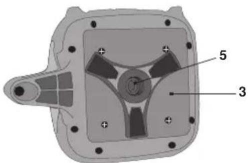 Technical diagram of a mechanical component with numbered parts labeled 3 and 5