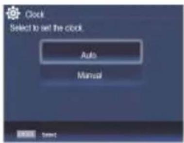 Clock Select to set the clock Auto Manual OK Select
