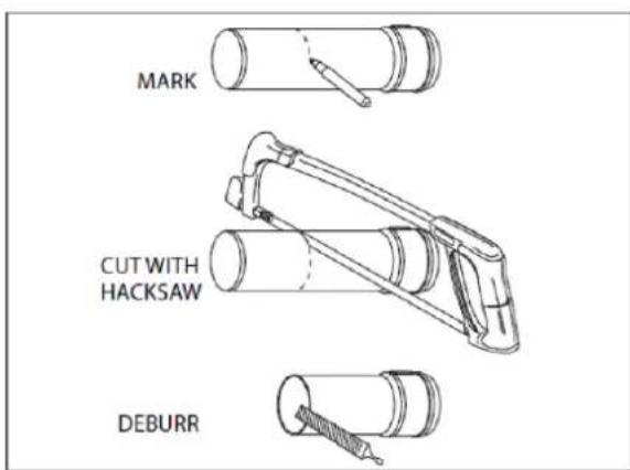 MARK CUT WITH HACKSAW DEBURR