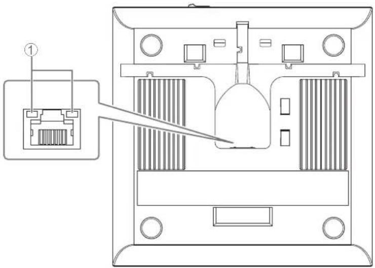 Technical diagram of a device rear panel with labeled component and internal structure, showing connector pin and internal layout.