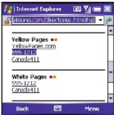 Internet Explorer amone.com/directories.html&vp Yellow Pages •• YellowPages.com 555-1212 Canada411 White Pages •• 555-1212 Canada411 Back Menu