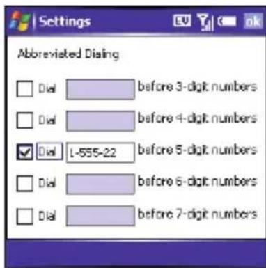 Abbreviated Disting □ Dial —— before 3-digit numbers □ Dial —— before 4-digit numbers ☑ Dial —— L-555-22 —— before 5-digit numbers □ Dial —— before 6-digit numbers □ Dial —— before 7-digit numbers