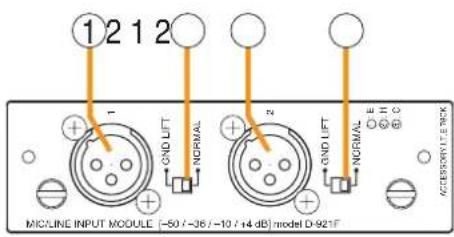 ①212 CND LIFT NORMAL N CND LIFT NORMAL A H C ACCESSWITLE BLOCK MICLINE INPUT MODULE (-50 / -36 / -10 / 14 dB) model D-921F