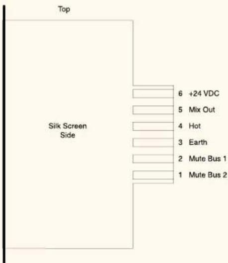 Top Silk Screen Side 6 +24 VDC 5 Mix Out 4 Hot 3 Earth 2 Mute Bus 1 1 Mute Bus 2
