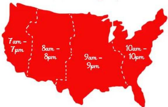 7am- 7pm 8am- 8pm 9am- 9pm 10am- 10pm