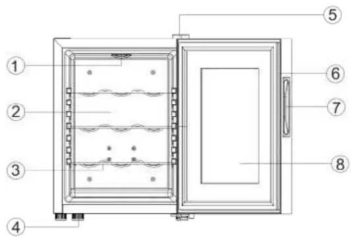 Technical diagram of an oven with numbered components for identification