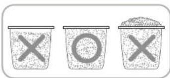Three labeled containers with 'X' symbols: two marked with X and one filled with granular material.