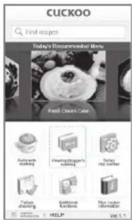 CUCKOO Find recipes Today's Recommended Menu Fresh Clean's Dog Automotive econing Heaving Bringer's counseling Tobacco not so healthy Future cleaning Automotive kitchen File folder information HELP Vol.1.1