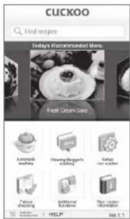CUCKOO Find recipes Today's Recommended Menu Fresh Cream Cake Ampsonie cooking Viking Burger's cooking Pick up new kitchen Finish dressing Additional Functionals File content information HELP Vol. 3.1