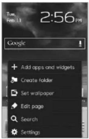 Tue, Feb 11 2:56 PM Google Add apps and widgets Create folder Set wallpaper Edit page Search Settings