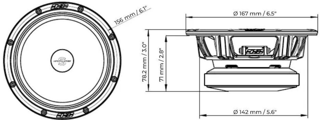 156 mm / 6.1" Ø 167 mm / 6.5" 78.2 mm / 3.0" 71 mm / 2.8" Ø 142 mm / 5.6"