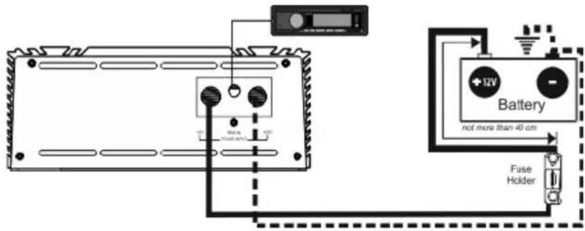 Deaf Bonce Apocalypse AAB-800.1D Atom - Standard wiring diagram of mono amplifier to battery. - 1