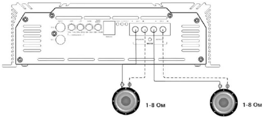 Deaf Bonce Apocalypse AAB-2400.2D - Стандартная схема подключения двух канального усилителя к двум динамикам. - 1