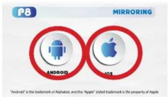 P8 MIRRORING ANDROID iOS "Android" is the trademark of Alphabet, and the "Apple" styled trademark is the property of Apple
