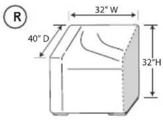 R 40" D 32" W 32"H