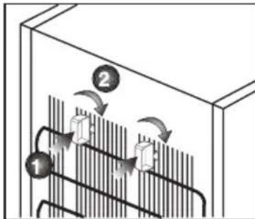 Diagram illustrating fluid flow through a container with labeled components and directional arrows