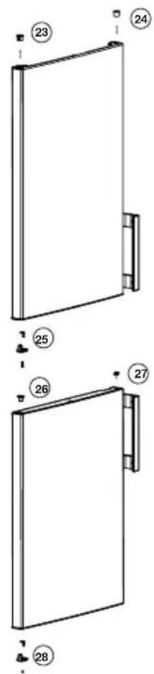Technical diagram showing two views of a door with numbered annotations indicating parts of each view.