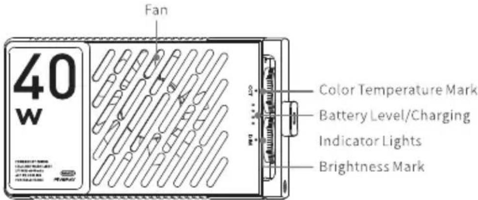 Fan 40 w Color Temperature Mark Battery Level/Charging Indicator Lights Brightness Mark