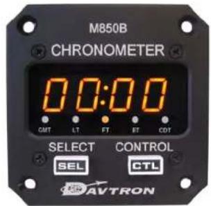 M850B CHRONOMETER 0:0:0 CMT LT FT FT CDT SELECT CONTROL SEL CTL AVTRON