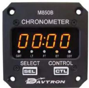 M850B CHRONOMETER 0.0:0.0 GMT LT FT ET CDT SELECT CONTROL SEL CTL AVTRON