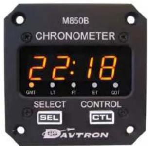 M850B CHRONOMETER 22:18 GMT LT FT ET CDT SELECT CONTROL SEL CTL AVTRON