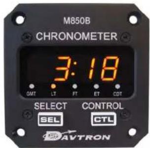 M850B CHRONOMETER 3:18 GMT LT FT ET CDT SELECT CONTROL SEL CTL AVTRON