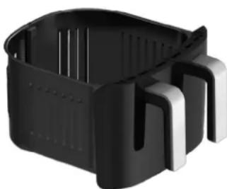 Black and white plastic mechanical component with curved cutouts (no text or symbols visible)