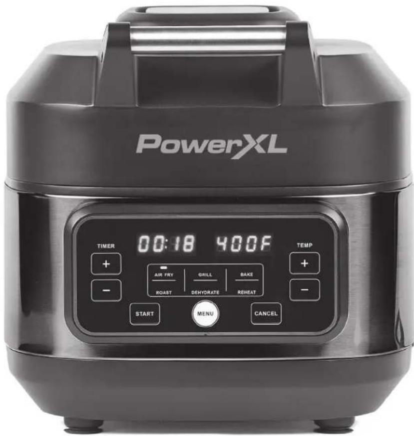 PowerXL 00:18 400F TEMP + AIR PRY GRILL BAKE ROAST DEHYDRATE REHEAT - START MENU CANCEL