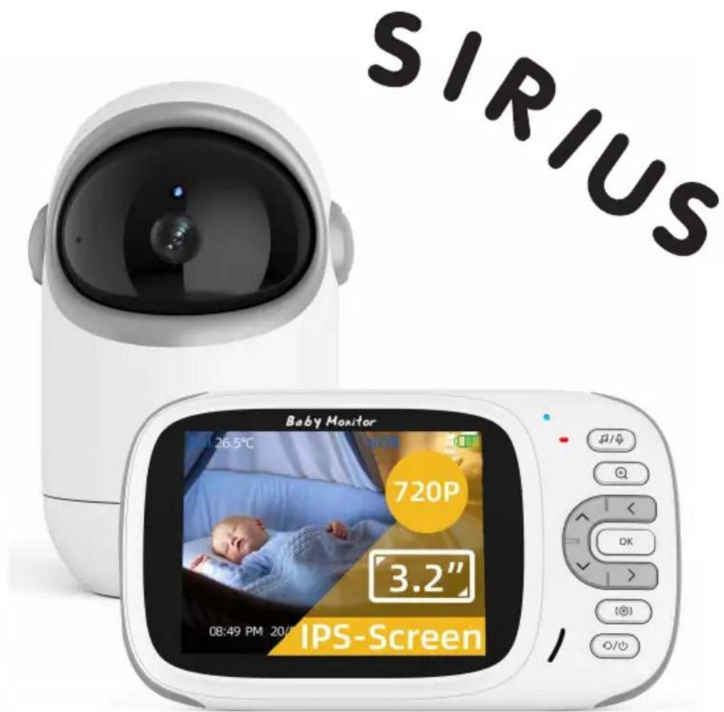 SIRIUS Baby Monitor 26.5°C 720P 3.2" 08:49 PM 20/15 IPS-Screen