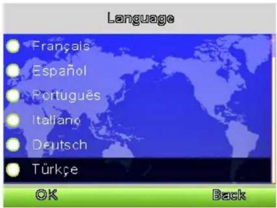 Language Français Español Português Italiano Deutsch Türkçe OK Back