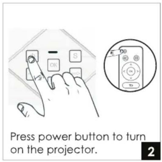 Press power button to turn on the projector. 2
