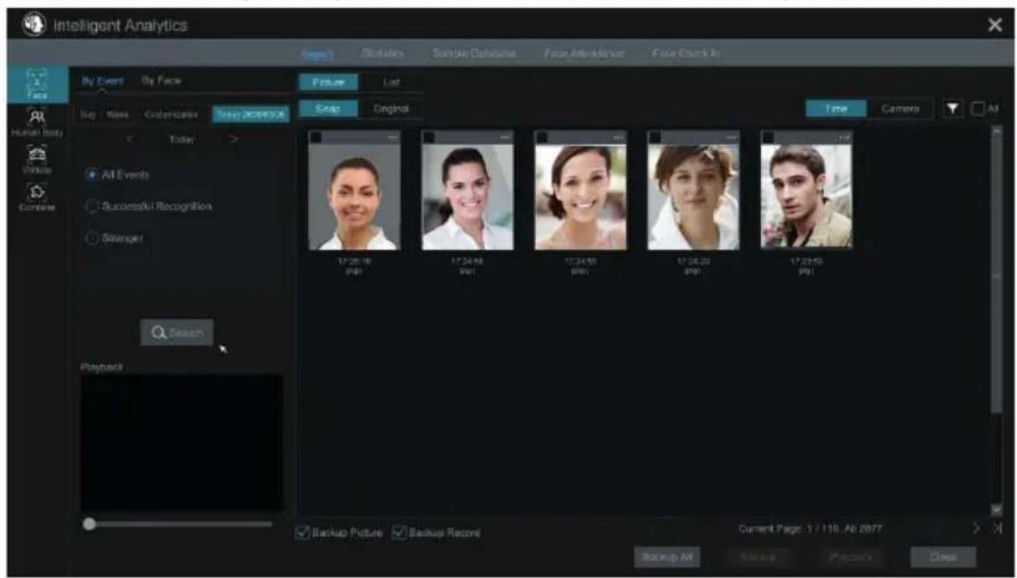 Intelligent Analytics By Event By Face Picture List Snap Original Time Camera All Human Body Vaccine Combine All Events Successful Recognition Storage! 17:26:10 (9:4) 17:34:08 (9:5) 17:34:08 (9:5) 17:34:08 (9:5) 17:34:08 (9:5) 17:34:08 (9:5) 17:34:08 (9:5) 17:34:08 (9:5) 17:34:08 (9:5) Backup Picture Backup Record Current Page 1 / 110. All 2077 Backup AI Store Format Class