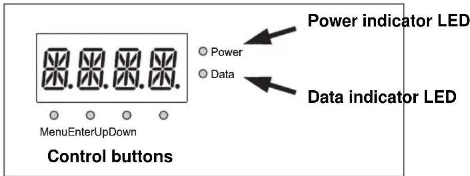 MenuEnterUpDown Control buttons Power indicator LED Power Data Data indicator LED