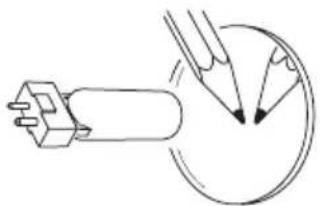 Simple line drawing of a pencil and eraser on a circular object (no text or symbols)