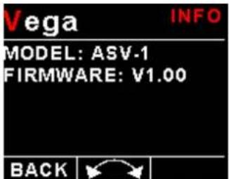 Vega INFO MODEL: ASV-1 FIRMWARE: V1.00 BACK