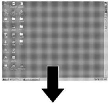 Computer desktop screenshot with Chinese menu bar and a large black downward arrow overlay