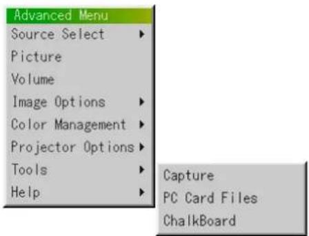Advanced Menu Source Select Picture Volume Image Options Color Management Projector Options Tools Help Capture PC Card Files ChalkBoard
