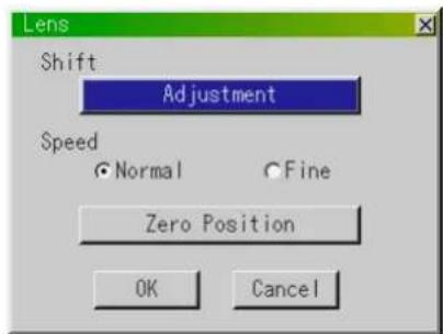 Lens Shift Adjustment Speed Normal C Fine Zero Position OK Cancel