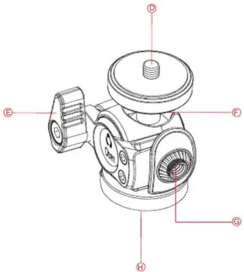 Technical diagram of a mechanical device with labeled parts (A-H) for assembly or identification.