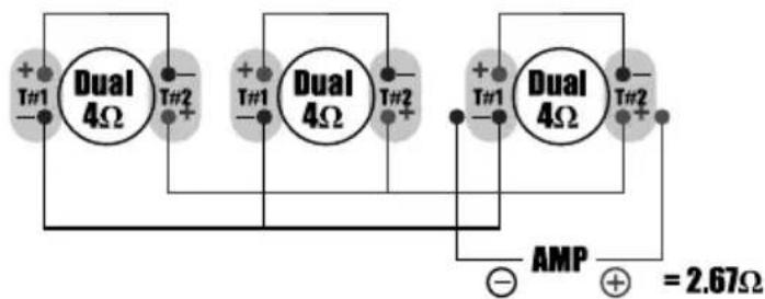 Dual 4Ω T#1 - T#2 + Dual 4Ω T#1 - T#2 + Dual 4Ω T#1 - T#2 + AMP + = 2.67Ω