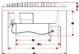 Technical drawing of a bathtub with dimension labels and measurement indicators