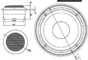 Technical drawing of a mechanical component with cross-sectional and top views, including dimension labels and cross-section details.