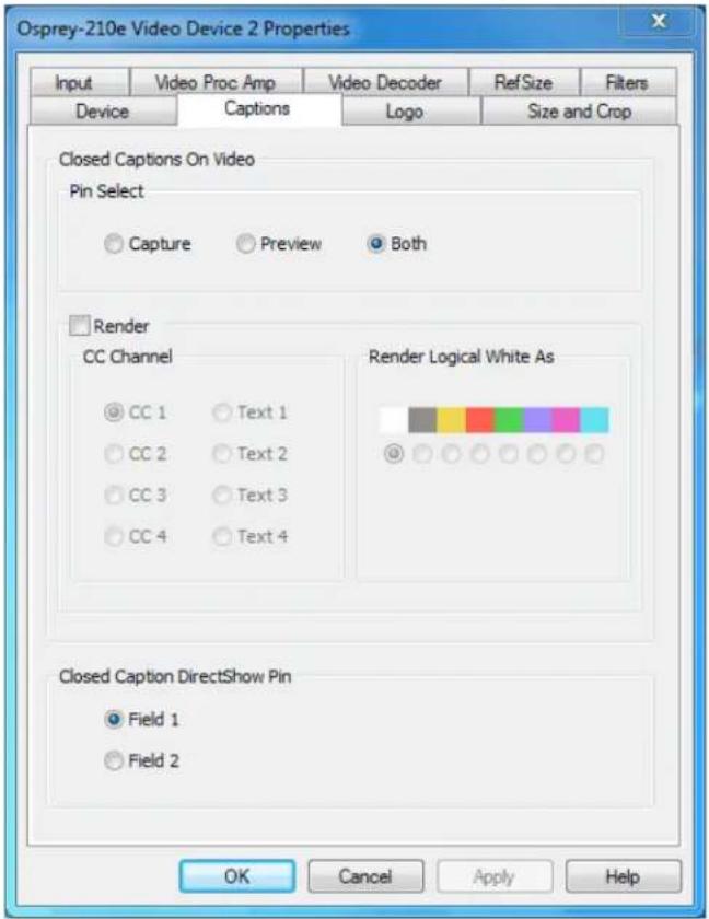 Osprey 210e - Captions tab - 1
