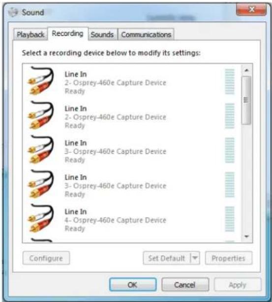 Osprey 210e - To set the audio source and input volume: - 2