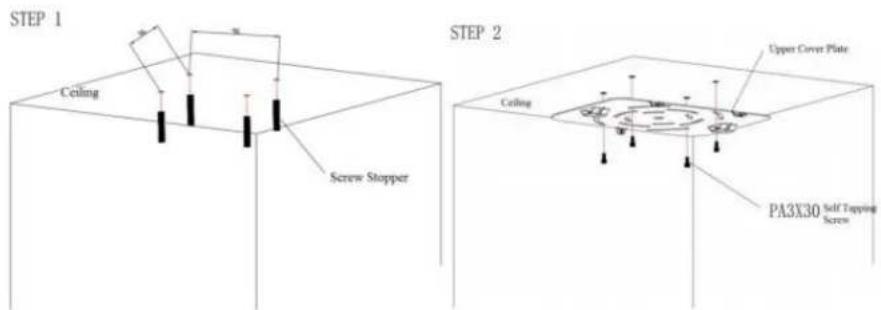 STEP 1 Ceiling Screw Stopper STEP 2 Upper Cover Plate Ceiling PA3x30 Self Topping Screw