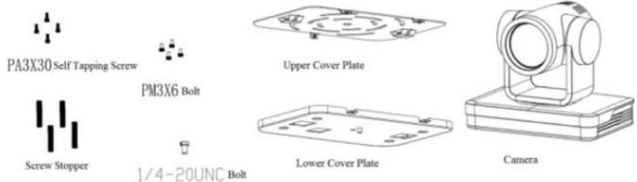 PA3X30 Self Tapping Screw PM3X6 Bolt Screw Stopper 1/4-20UNC Bolt Upper Cover Plate Lower Cover Plate Camera
